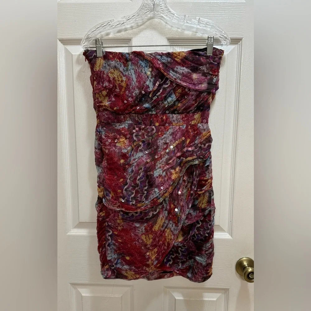 Diane von Furstenberg Garvin Silk Dress Ruffle Layers Floral Strapless Party 6 - Picture 2 of 8